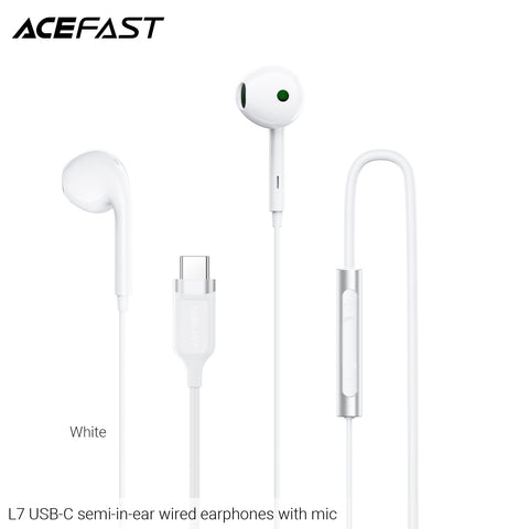 Acefast L7 USB-C Semi-In-Ear Wired Earphones With Mic - White