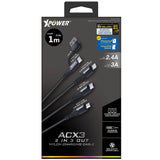 XPower ACX3 2in 3out Nylon Charging Cable (Micro USB, Type-C, Lightning) 1m