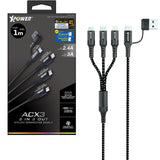 XPower ACX3 2in 3out Nylon Charging Cable (Micro USB, Type-C, Lightning) 1m