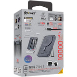 (3C Ver.)XPower M10R 7in1 10000mAh PD 3.0 Built-in Type-C PD / Lightning Cable + Wireless Charging + Power Bank with Stand