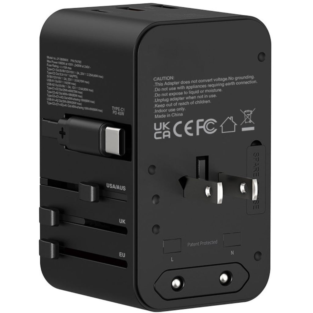 XPower TA70C Built-in Cable 70W PD+PPS GaN Travel Adaptor - Black