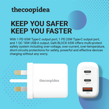 thecoopidea GaN BLOCK 65W 3 Ports PD+QC Fast Charge Adapter