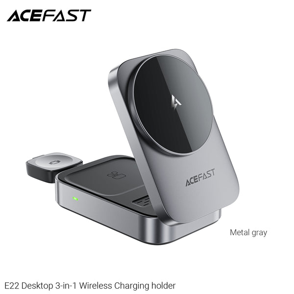 Acefast E22 Desktop 3-in-1 Wireless Charging Holder - Metal Grey