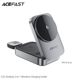 Acefast E22 Desktop 3-in-1 Wireless Charging Holder - Metal Grey