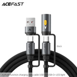 Acefast J5 Multi-Function Charging Data Cable USB-A+ USB-C+ LED Light
