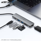 Acefast J18 USB-C 6-in-1 HUB Docking Station - Metal Gray