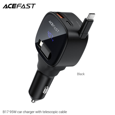 Acefast B17 95W Car Charger With Telescopic Cable - Black