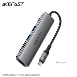 Acefast J18 USB-C 6-in-1 HUB Docking Station - Metal Gray