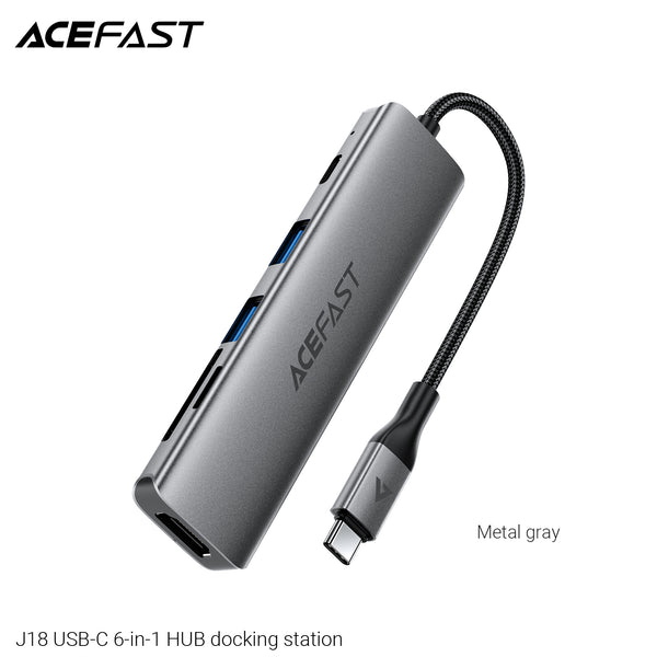 Acefast J18 USB-C 6-in-1 HUB Docking Station - Metal Gray