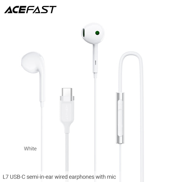 Acefast L7 USB-C Semi-In-Ear Wired Earphones With Mic - White