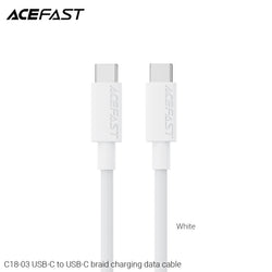 Acefast C18-03 USB-C to USB-C Braid Charging Data Cable - White