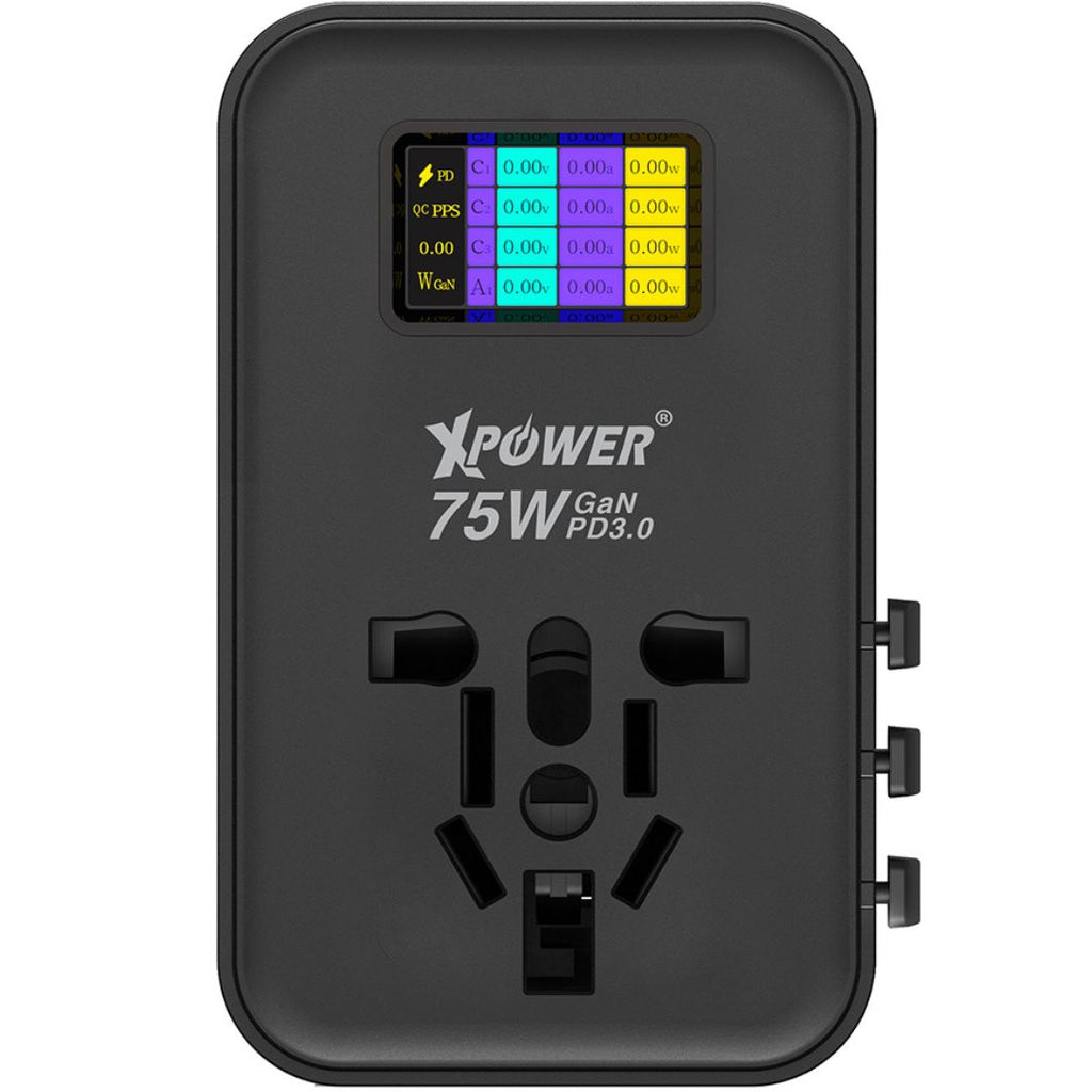 XPower TA75D LED Display 5-Output 75W PD 3.0/PPS Travel Adapter - Blac ...
