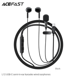 Acefast L12 USB-C Semi-In-Ear Karaoke Wired Earphones - Black