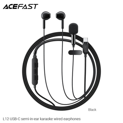 Acefast L12 USB-C Semi-In-Ear Karaoke Wired Earphones - Black