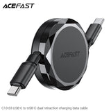 Acefast C13-03 USB-C to USB-C 60W Dual Retraction Charging Data Cable (0.8m) - Black