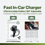 Acefast B27 60W Car Charger With Two Retractable Cables (2USB-C+1USB-L+1USB-A) - Metal Gray