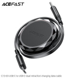 Acefast C13-03 USB-C to USB-C 60W Dual Retraction Charging Data Cable (0.8m) - Black