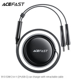 Acefast B13 53W 2-in-1 (2*USB-C) Car Charger With Retractable Cable - Black
