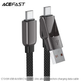 Acefast C13-04 USB-A/USB-C to USB-C 60W Zinc Alloy Connectors Charging Data Cable (1.2m) - Black