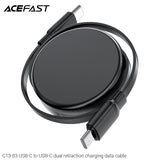 Acefast C13-03 USB-C to USB-C 60W Dual Retraction Charging Data Cable (0.8m) - Black