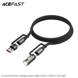 Acefast J5 Multi-Function Charging Data Cable USB-A+ USB-C+ LED Light