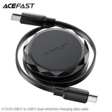 Acefast C13-03 USB-C to USB-C 60W Dual Retraction Charging Data Cable (0.8m) - Black