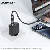 Acefast J5 Multi-Function Charging Data Cable USB-A+ USB-C+ LED Light