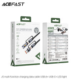 Acefast J5 Multi-Function Charging Data Cable USB-A+ USB-C+ LED Light