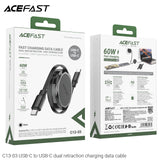 Acefast C13-03 USB-C to USB-C 60W Dual Retraction Charging Data Cable (0.8m) - Black