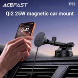 Acefast E52 QI2 25W Magnetic Wireless Charging Car Holder For Dashboard - Black
