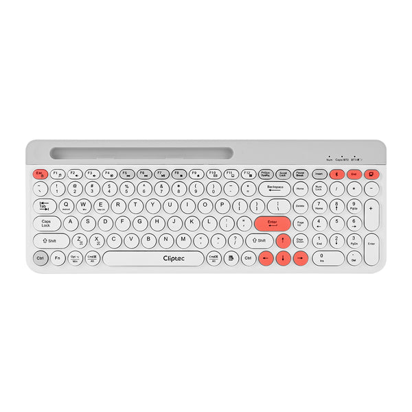 Cliptec RZK531 Dual Mode Rechargeable Wireless Multimedia Silent Keyboard With Phone Slot  - White
