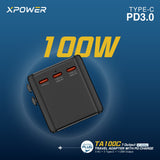 XPOWER TA100C 7 Output PD 100W Gan Traver Adapter - Black