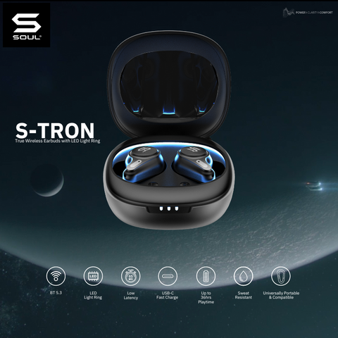 S-TRON True Wireless Earbuds with LED Light Ring