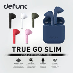 Defunc True Go Slim MultiTip design powerful sound compact size true wireless earphones for daily commuting lifestyle