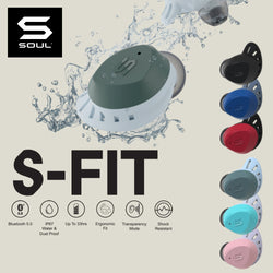 SOUL S-FIT all conditions true wireless earphones with hi-definition sound IPX67 bluetooth 5.0 shock resistant